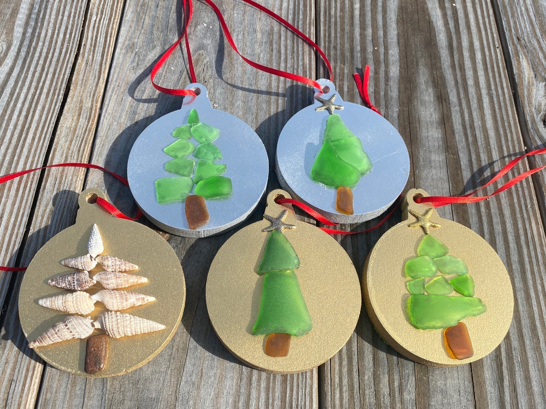 Florida Christmas Ornaments, Shell Ornaments, Sea Glass Ornaments