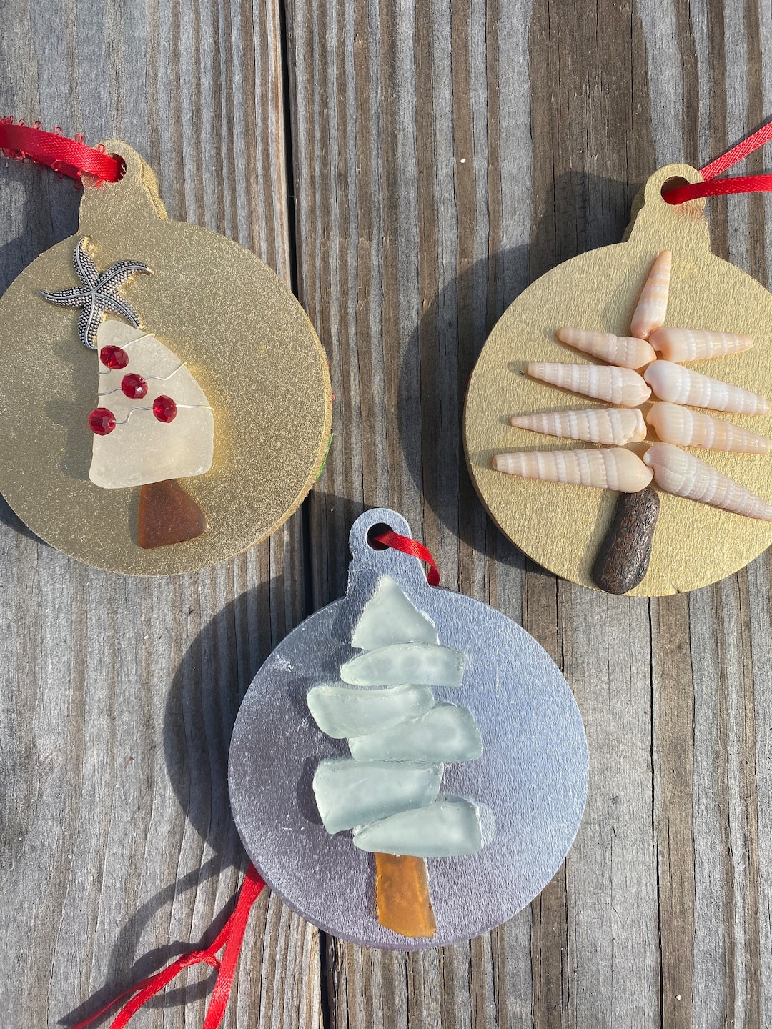 Florida Christmas Ornaments, Shell Ornaments, Sea Glass Ornaments