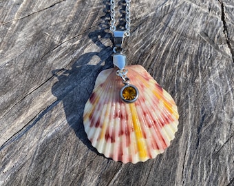 Collar de concha de vieira hecho a mano: joyería playera de acero inoxidable