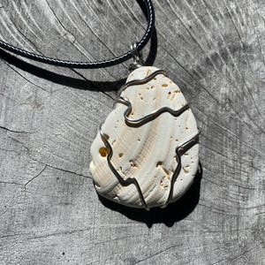 Handmade Clam Shell Pendant Necklace: Stainless Steel Wire Wrapped Beach Jewelry