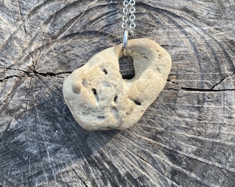 Hag Stone Necklace: Holey Beach Stone, Stainless Steel Chain