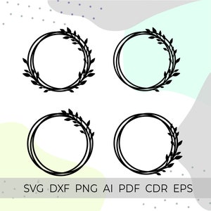Cake Topper Rahmen, Hochzeit Tortenstecker svg, Kranz Rahmen svg, Kreis Rahmen svg, Blatt Rahmen svg, svg Dateien für Cricut Silhouette