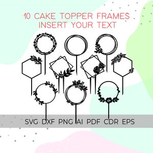 wedding cake topper svg, birthday topper svg, flower wreath frame svg, wreath cake topper svg, cake topper laser cut, circle frame svg, png