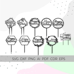 cake topper svg, happy birthday svg, cake topper cricut, cake topper bundle svg, svg files cricut silhouette, dxf