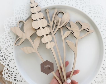 plywood flowers svg, wild flowers laser cut, wood flower bouquet, svg files for glowforge, leaf svg, mothers day gift, decorative flower svg