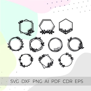 フレームバンドル SVG、ケーキトッパー SVG、クリカット用ファイル、リースフレーム SVG、バースデーケーキトッパー、ウェディングフレーム SVG、サークルフレーム SVG