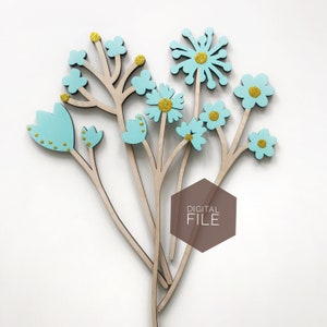 arquivos svg de buquê de flores de madeira compensada para glowforge, pacote svg botânico, pacote svg de flores, svg de flores silvestres, vetor de flores silvestres cortadas a laser, dxf