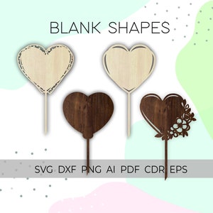 clear blank acrylic wood cake topper svg, wedding cake topper, heart shape blank, wreath svg, laser cut, files for glowforge