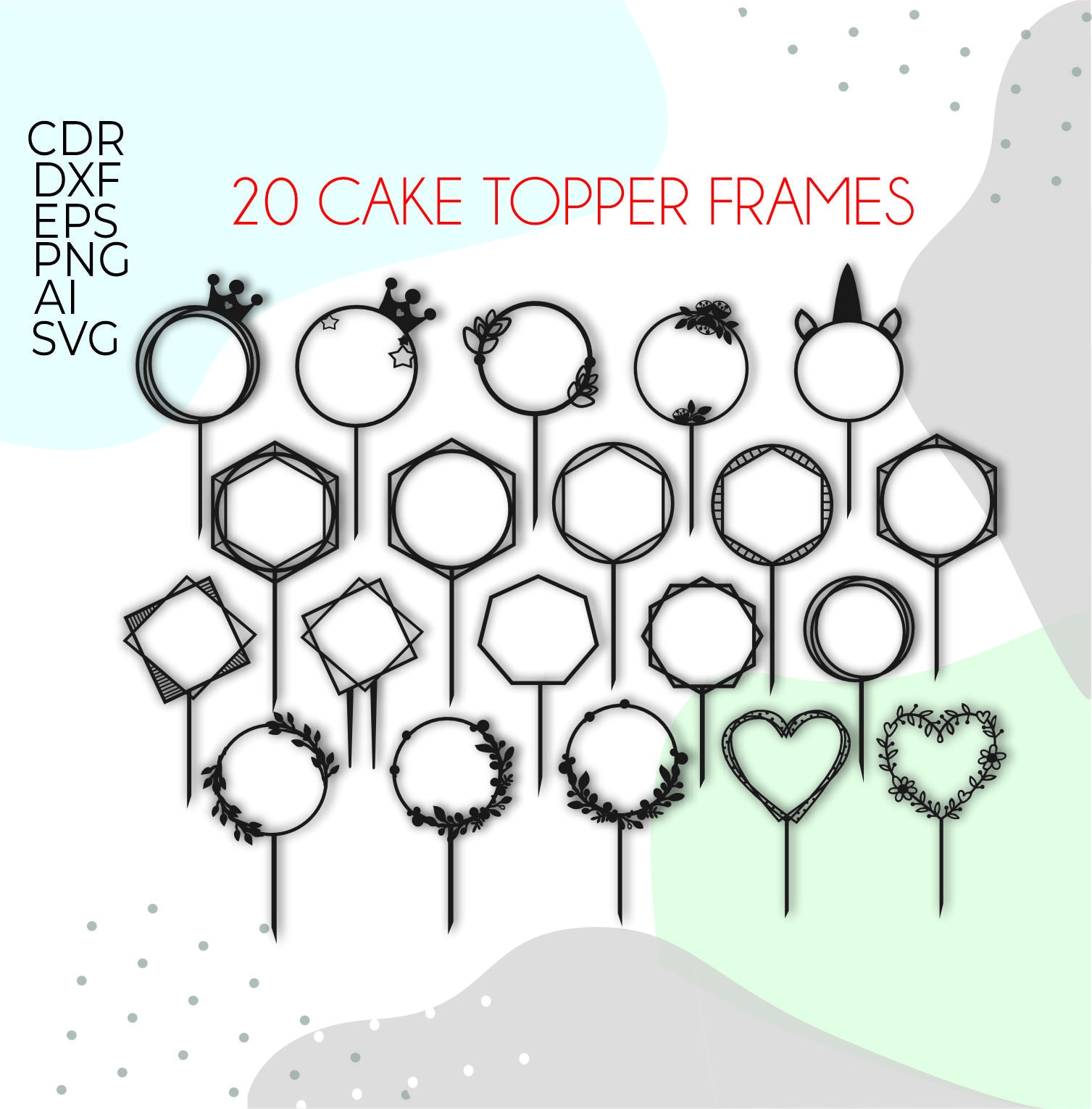 Cake Topper Svg , Wedding Cake Topper Svg , Wreath Frame Svg , Cake ...