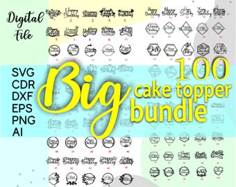 gelukkige verjaardag taart topper bundel svg, lasergesneden bestanden, png, cricut, silhouet lasergesneden sjabloon, taart topper svg, Instant download