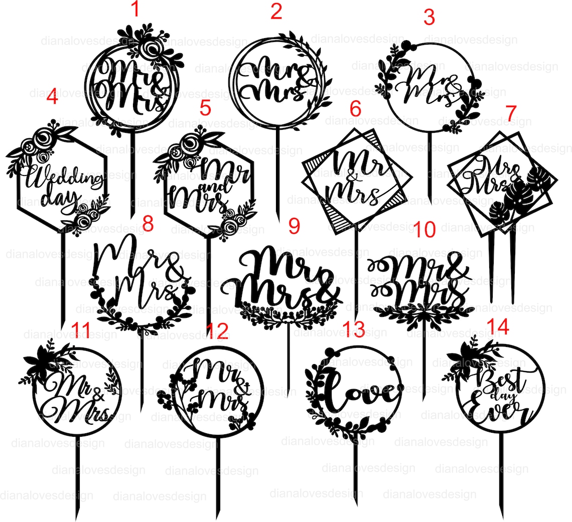 Wedding Cake Topper Svg Mr and Mrs Svg Laser Cake Topper | Etsy UK
