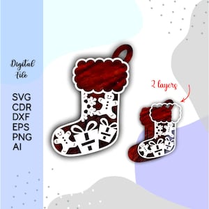 christmas stocking svg, christmas sock multilayer 3d, christmas ornaments svg, personalized stocking, laser cut or cnc, file glowforge dxf