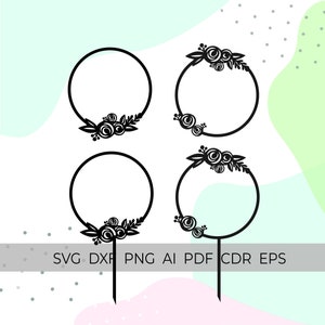 Kuchen Topper svg, Blumenrahmen svg, Dateien für Cricut, Hochzeitsrahmen svg, Kuchendeckel Rahmen svg, alles Gute zum Geburtstag svg, Blumenrahmen svg, png