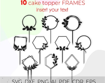 cornice per cake topper svg, cake topper di compleanno svg, motivo per cake topper, silhouette cricut svg, cake topper nuziale svg, inserisci il tuo nome, dxf