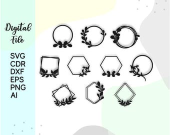 Cake Topper Rahmen SVG Bundle: Blumenkranz, Laser Cut Files (Digitaler Download)