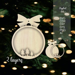 Boule de Noël vierge découpée au laser, décorations de Noël vierges SVG, vecteur de flocon de neige pour CNC, SVG de Noël en couches, boule de Noël svg dxf png