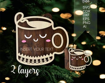 Hot Cocoa Ornament svg laser cut, Hot Chocolate Svg, Christmas Cocoa Cup svg, Hot Chocolate Mug, winter cup, christmas layered tree toys svg