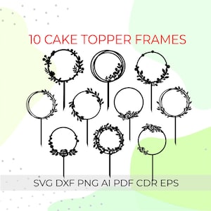 topper torta nuziale svg, topper compleanno svg, cornice corona di fiori svg, topper torta corona svg, topper torta tagliato al laser, cornice circolare svg, png