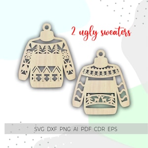 maglione natalizio brutto in formato svg, file per glowforge, pacchetto di file svg natalizi, giocattoli per l&#39;albero di Natale in formato svg, ornamenti natalizi in formato svg, maglione personalizzato