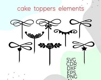 pacchetto di elementi svg per cake topper, cake topper di buon compleanno, silhouette cricut, pacchetto di elementi per cake topper tagliati al laser, cake topper nuziale
