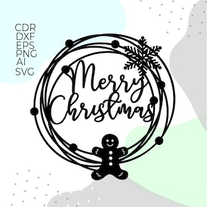 Feliz Natal SVG topo de bolo SVG, guirlanda de Natal SVG, cabide de porta SVG, enfeites de Natal SVG, moldura de círculo de Natal, arquivo SVG Cricut