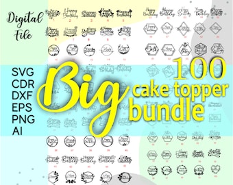 Pacchetto di file SVG per decorazioni per torte di buon compleanno, decorazioni per torte per Cricut, file per taglio laser, file SVG per Cricut e Silhouette, SVG di buon compleanno