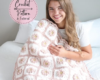 Wildflower Crochet Blanket Pattern, Crochet Granny Square Blanket Pattern, Daisy Granny Square Blanket, Crochet Flower Blanket, Daisy Afghan