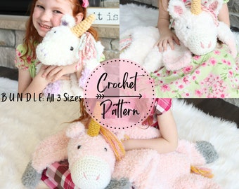 Unicorn BUNDLE of 3 Crochet Patterns, Unicorn Crochet Patterns include XS, Small, Medium