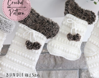 LARGE and SMALL Faux Fur Dog Bone Crochet PATTERNS, Boho Dog Bone Stocking Crochet Patterns, Faux Fur Dog Bone Stocking Crochet Patterns