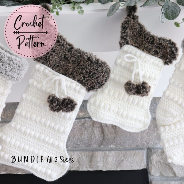 LARGE and SMALL Faux Fur Dog Bone Crochet PATTERNS, Boho Dog Bone Stocking Crochet Patterns, Faux Fur Dog Bone Stocking Crochet Patterns