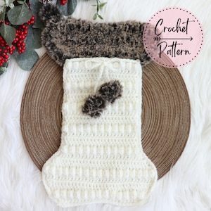 LARGE Faux Fur Dog Bone Crochet PATTERN, Dog Bone Crochet Pattern, Faux Fur Boho Crochet Pattern, Boho Dog Bone Stocking Crochet Pattern