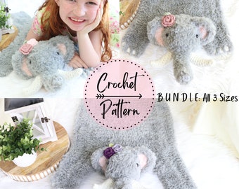 3 modelli BUNDLE Schema all'uncinetto Lovey con elefante all'uncinetto Schema all'uncinetto Lovey per la cameretta del bambino dell'elefante Schema all'uncinetto Lovey per la baby shower dell'elefante