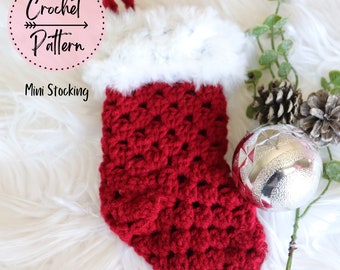 MINI Crochet Stocking Pattern, Christmas Stocking Crochet Pattern, Crochet Pattern Christmas Stocking, Christmas Crochet Stocking Pattern