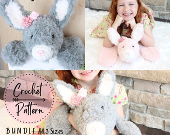 Bunny BUNDLE of 3 Crochet Patterns, Patterns include XS, Small, Medium