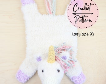 Unicorno Lovey XS MODELLO ALL'UNCINETTO, Coperta di sicurezza per bambini unicorno, Unicorno Lovey giocattolo all'uncinetto, Baby unicorno, Mini Lovey, Unicorno all'uncinetto