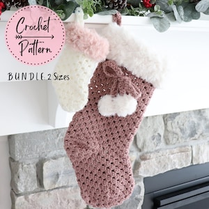 Crochet Stitch Stocking, Christmas Stocking Crochet Pattern, Crochet Pattern Christmas Stocking, Christmas Crochet Stocking Pattern, 2 Sizes