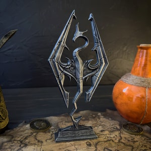 Skyrim Dragon Logo with Cracks, The Elder Scrolls V Decor, Logo Figurine