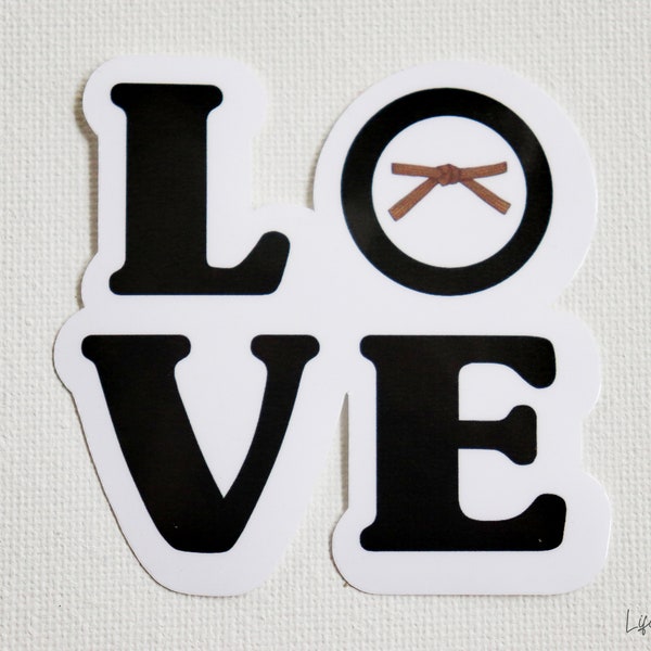 BJJ LOVE Brown Belt Jiu Jitsu Waterproof Sticker, Vinyl Die Cut