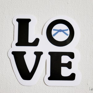 BJJ LOVE Blue Belt Jiu Jitsu Waterproof Sticker, Vinyl Die Cut