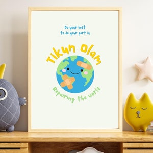 Impresión de póster de Tikkun Olam / Arte de pared de Tikkun Olam / Montessori judío / Aprendiendo judaísmo / ¡Póster para guardería, sala de juegos o aula!
