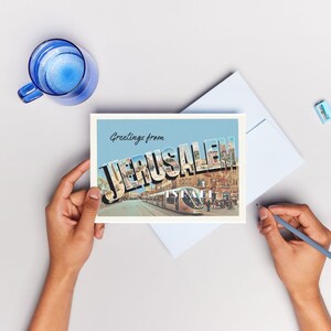 Jeruzalem Briefkaart | Vintage briefkaart | Groeten uit Jeruzalem Israël | Bezienswaardigheden van Jeruzalem | Joodse wenskaart | Reissouvenir