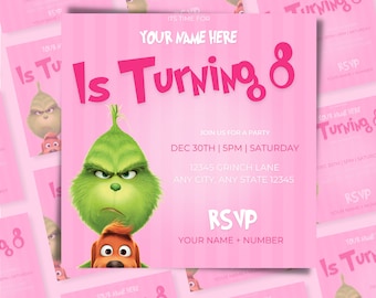 Grinch Invite Canva Editable, 3 Grinch Invites, E-Invites, Canva Invites, Canva Editable, Flyer, Grinch, Grinchmas, Birthday Invite