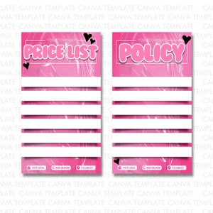 price list canva editable premade template, price list diy canva templates, diy template, Price List Canva, Canva editable diy, Canva diy