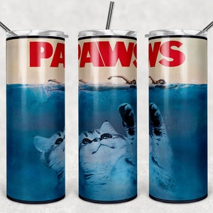 Film Geïnspireerd Paws Jaws 20 oz Skinny Beer Tumbler Tumbler Wrap Sublimatie JPG Design Sublimatie PNG Graphics Designs Instant Download