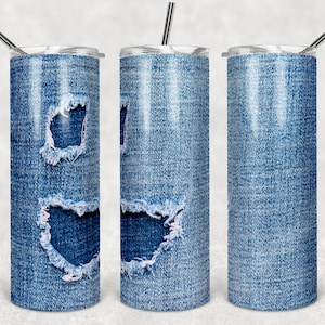Washed Out Denim Jeans Sublimation Distressed Wrap, 20 Oz Skinny Tumbler Template, Digital Download, PNG
