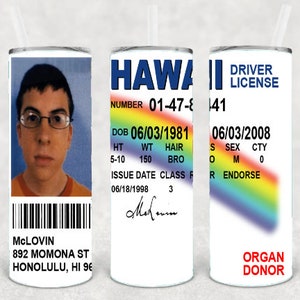 Mclovin movie Inspired 20 oz Skinny Beer Tumbler Tumbler Wrap Sublimation JPG Design Sublimation PNG Graphics Designs Instant Download