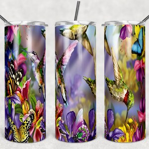 Schmetterlinge und Kolibri 20 oz Skinny Bierbecher Becher Wrap Sublimation JPG Design Sublimation PNG Grafik Designs Instant Download