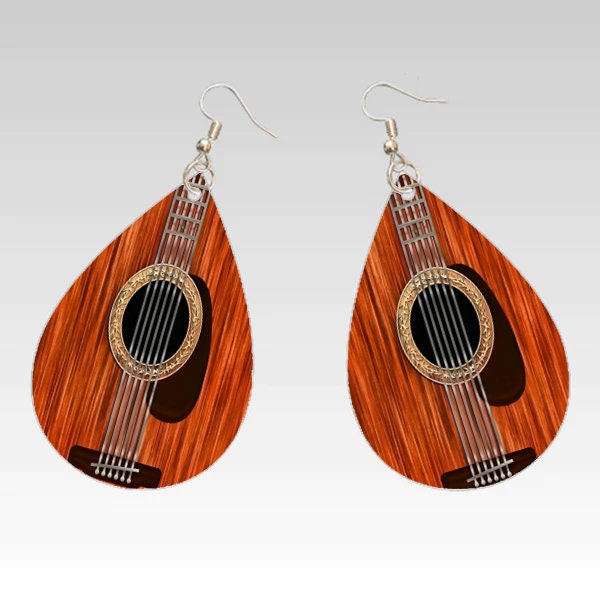 Guitar Acoustic, Sublimation Earring Designs Template Earring Blanks Design Teardrop Earring PNG Instant Digital Download