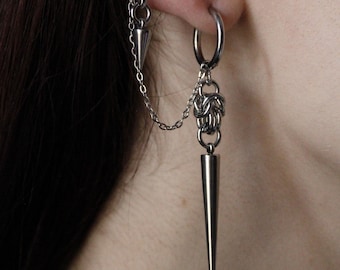 Orecchini "SIGRID" gotici componibili con charms a cono – set 3 pezzi in acciaio inox, dark minimal