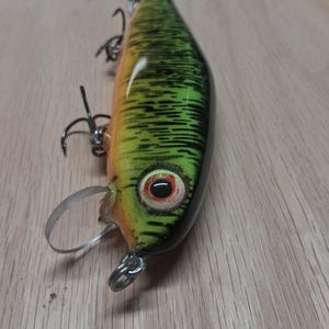 Premium Handmade Wooden Crank Jerk Bait: UV Fire Tiger, 6 1/4&quot;
